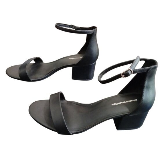 Amazon Essentials Size 9.5 Sandals Black Block Heel Adjustable Ankle Strap - Picture 8 of 11